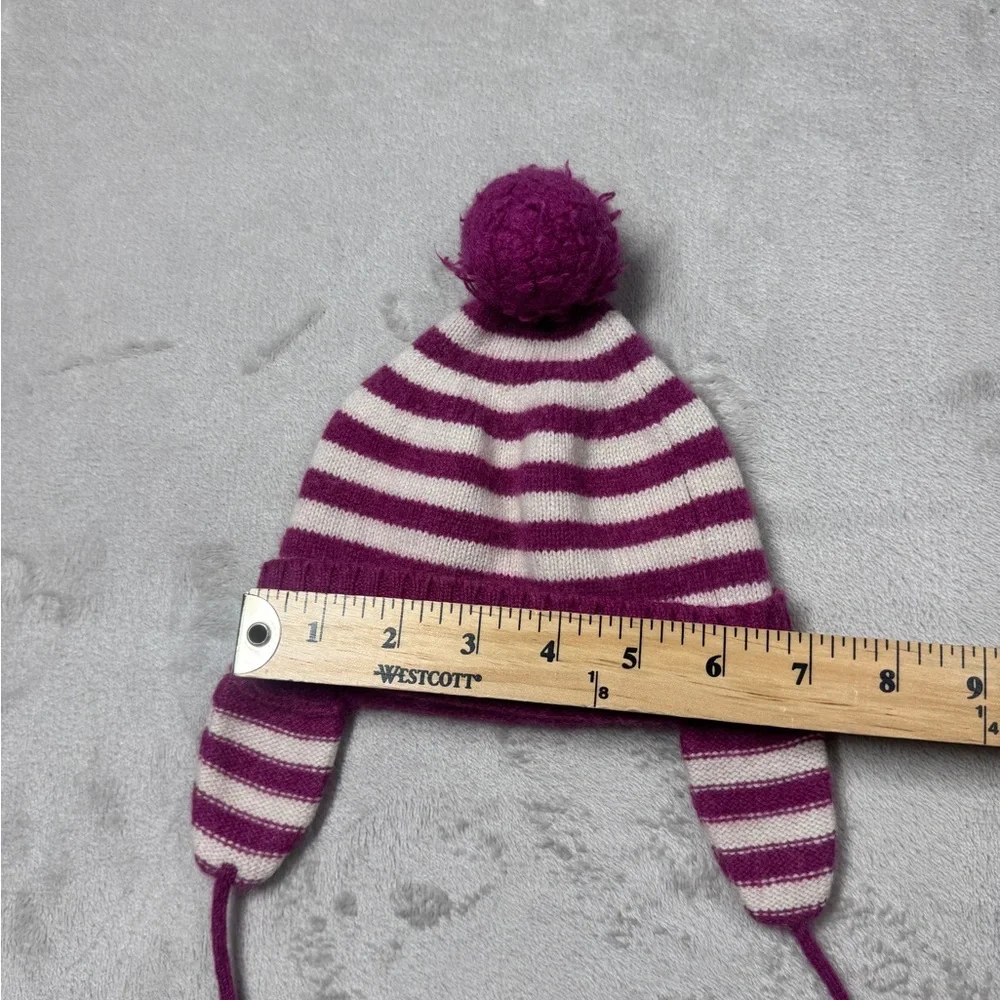 Baby CZ by Carolina Zapf 100% Cashmere Knit Pom Striped Ear Muff Beanie 18-24 M